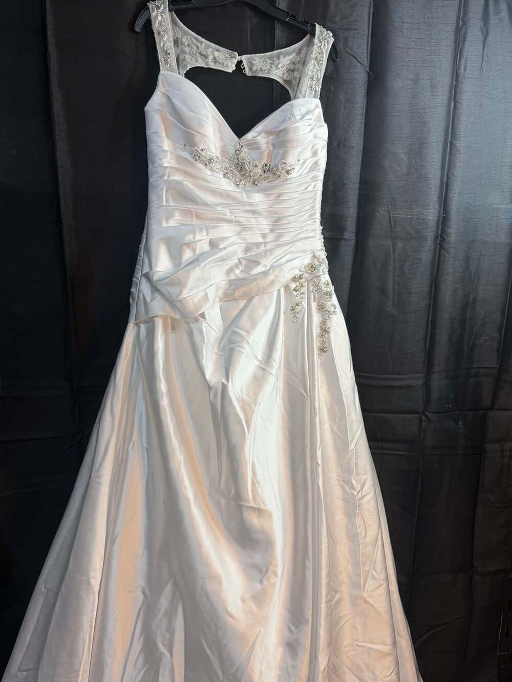 Demetrios White Satin Beaded Wedding Dress Style CB-7544 Size 12